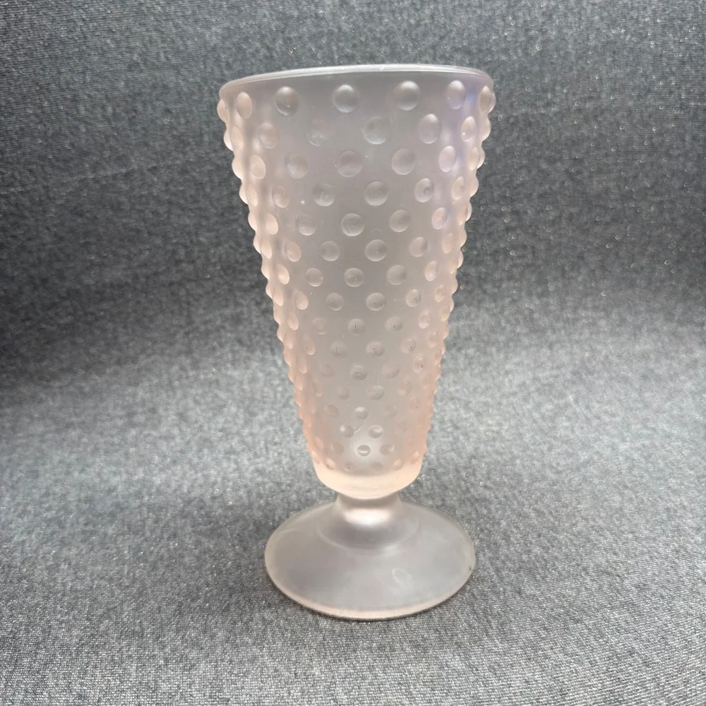 Vintage Frosted Satin Glass Hobnail Vase Footed Bud Vase Art Glass